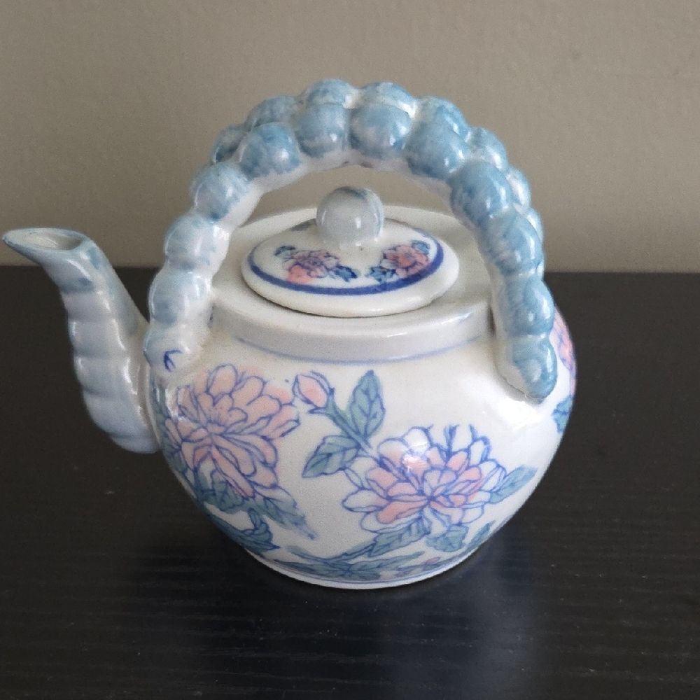Floral Blue and White Ceramic Teapot